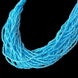 Multi- Strand  Aqua Blue Colored Seed Bead Necklace